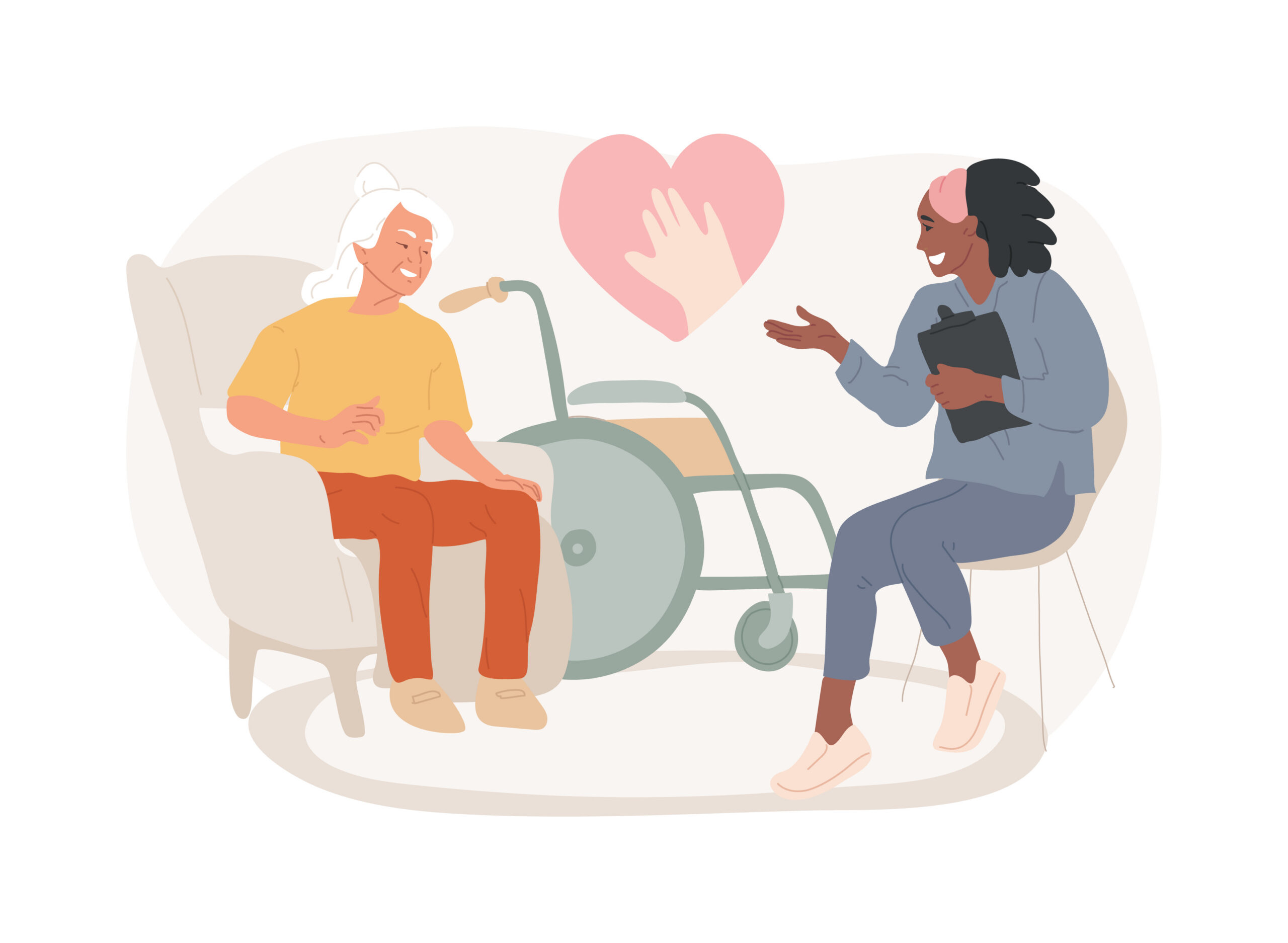 Social assistance isolated concept vector illustration. Social services workers, low income, care about seniors, volunteer help, home nursing, caregiver support, disabled person vector concept.